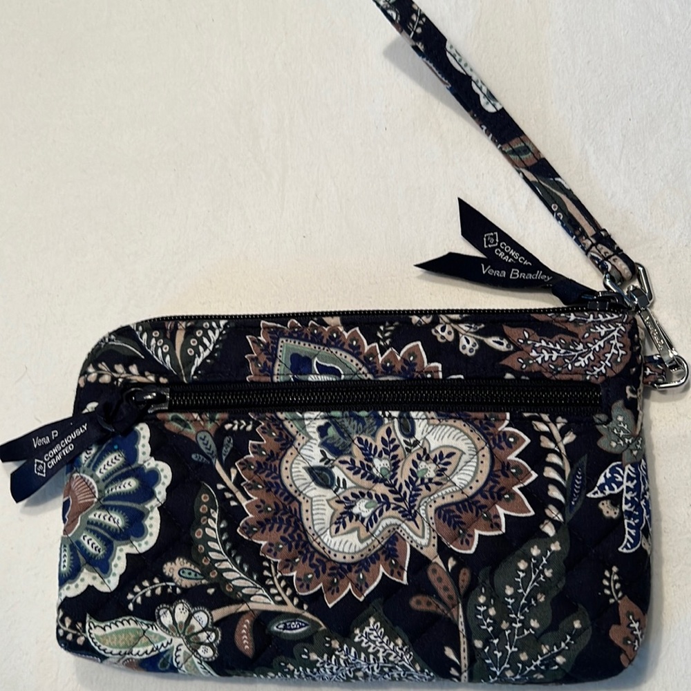 Vera Bradley Navy Brown Floral Quilted Wristlet